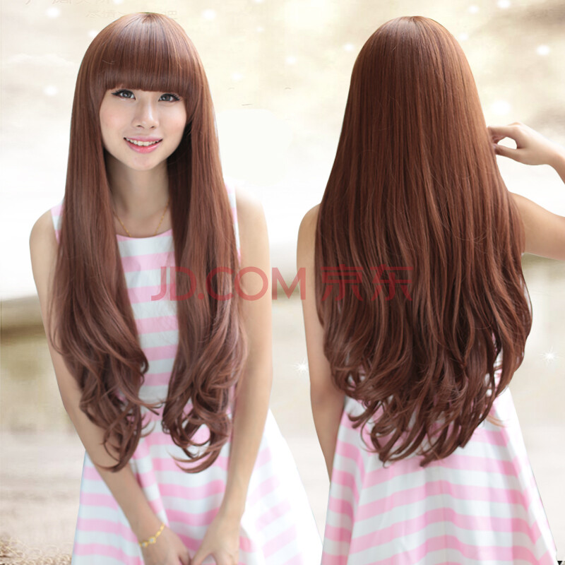 逼真大波浪蓬松齐刘海<em>长发</em>整顶假发<em>圆脸发型</em>