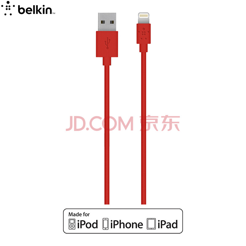 ±´¶û½ð£¨BELKIN£©Æ»¹ûMFIÈÏÖ¤ Lightning½Ó¿Ú³äµçÏß ÊÊÓÃÓÚiPhone7/7P/8/X/iPad Pro ºìÉ« 1.2Ã×