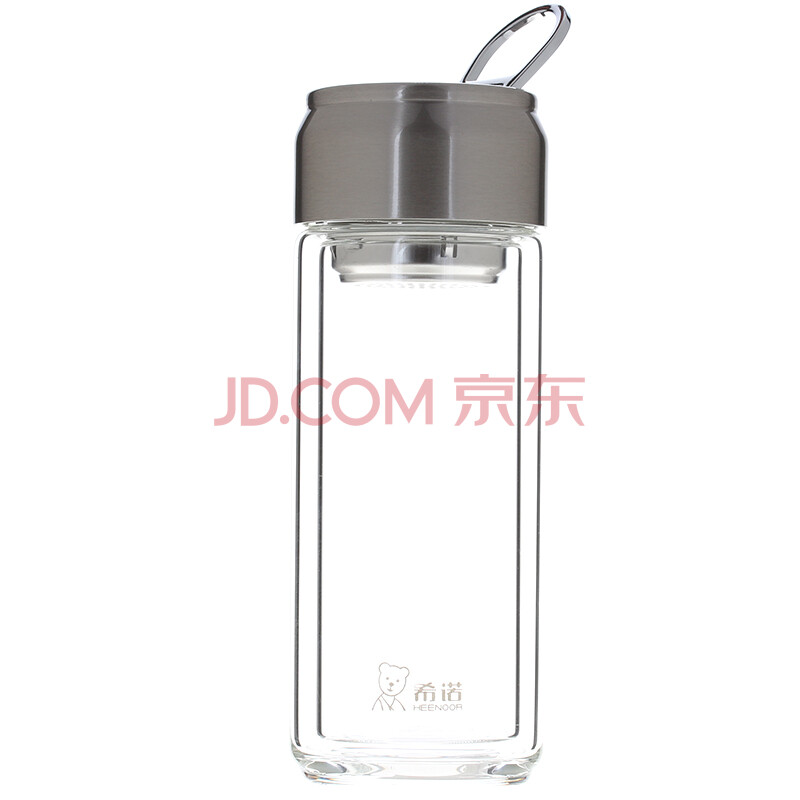 希诺便携式双层玻璃泡茶杯子 320ml 提环带过滤网 男女商务办公车载
