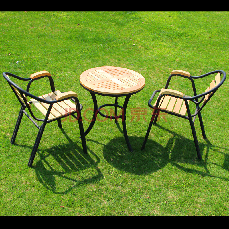 休闲户外桌椅 庭院阳台室外咖啡店铁艺实木桌椅三五件套组合 60cm圆桌