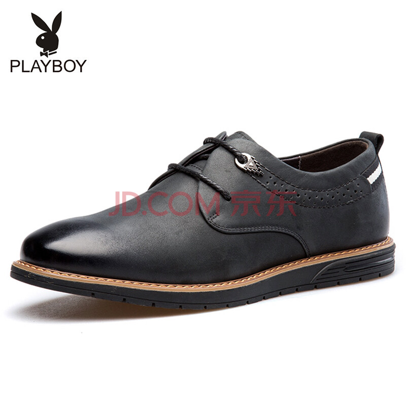 花花公子(PLAYBOY)男士系带商务休闲鞋日系耐磨复古板鞋7CW090011D 黑色 43
