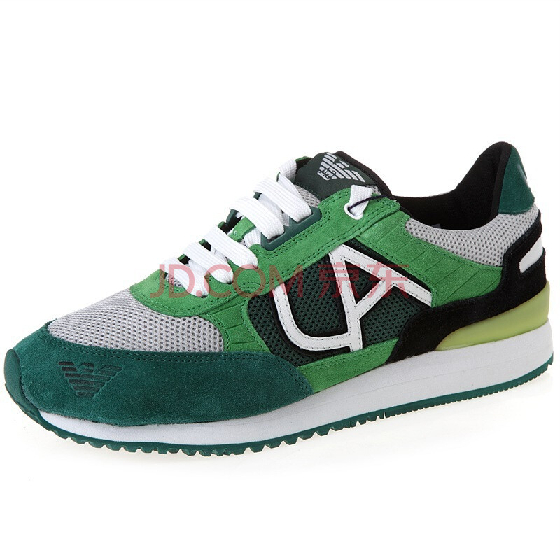 armani jeans 阿玛尼 男式绿色真皮配灰色织物ajlogo运动鞋 t6512 s16