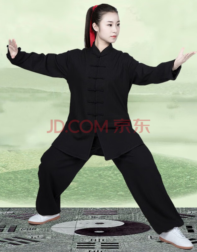 太极服女中老年太极拳练功服中国风春夏款表演比赛服女太极服装 黑色