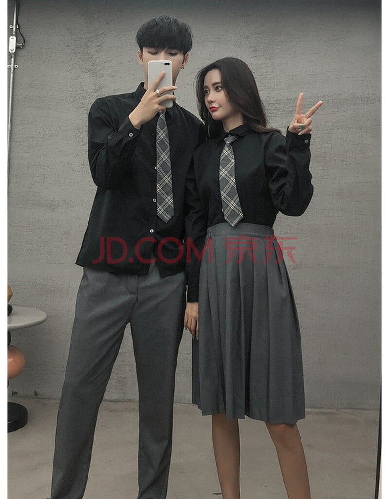 dk制服 一套初高中生毕业班服校服套装学院风jk制服男生女生 女黑短袖