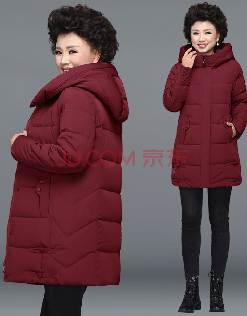 梵花秀 新款妈妈装冬装绣花棉服50岁60中老年女装加厚棉衣中长款棉袄