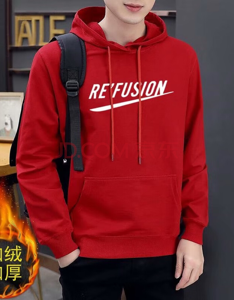 re加绒红色连帽卫衣 xl