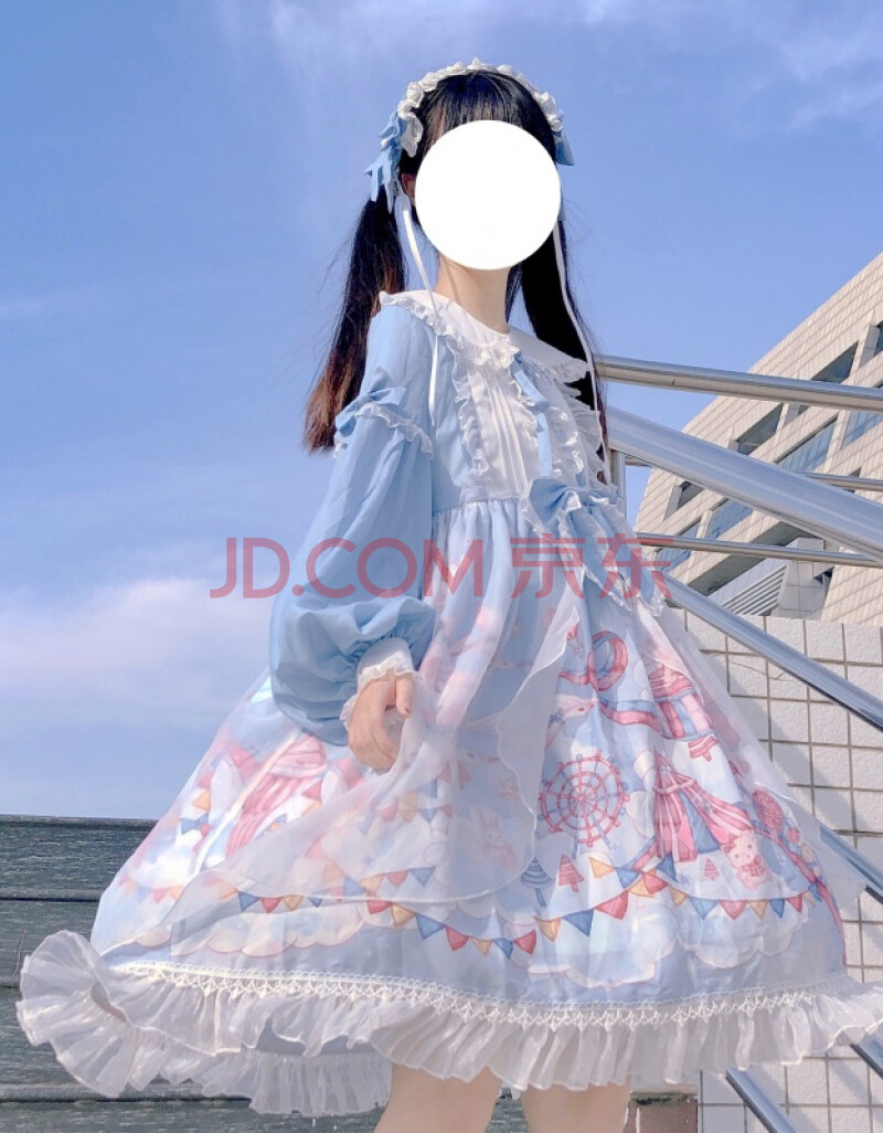 lolita萝莉塔洛莉塔洋裙lo裙公主裙梦境游乐园浅蓝色op浅蓝发带s