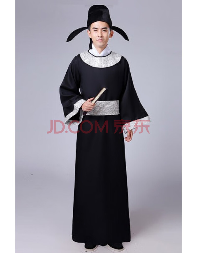 唐代古装汉服男李白杜甫宋代诗人圆领汉服书生演出款 黑色衣服加帽子