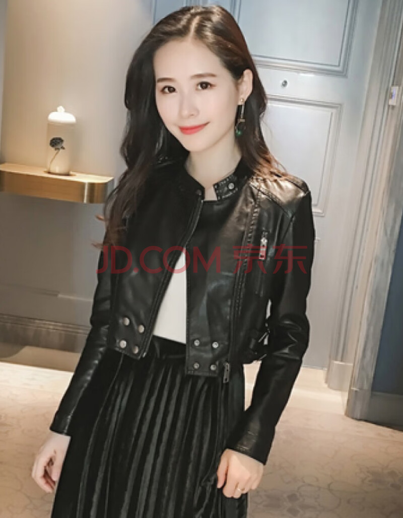 时尚皮衣外套女生春秋天机车夹克高腰超短款2020显瘦短款小潮 黑色