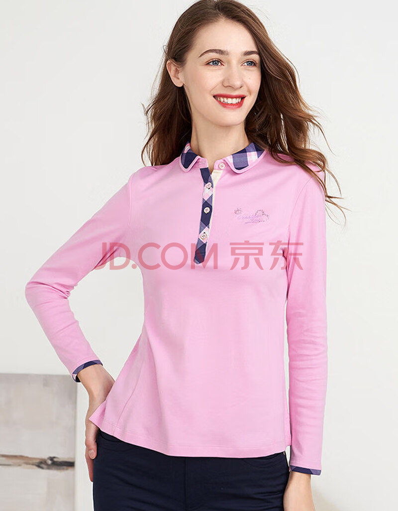 versino/梵思诺女装2020秋冬新款长袖t恤显瘦polo衫翻领商务上衣 红色