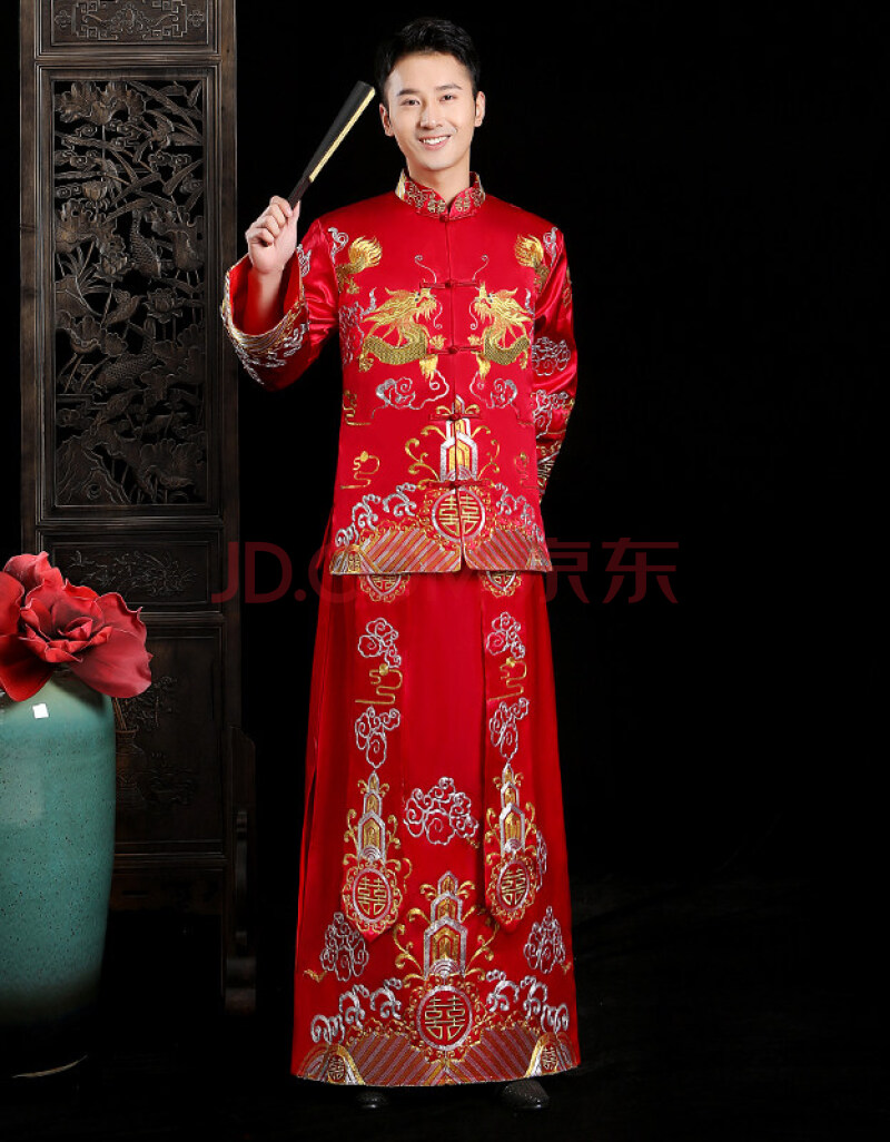 结婚礼服嫁衣敬酒服男女出阁服禾秀和 1016情侣款男装颜色偏酒红色