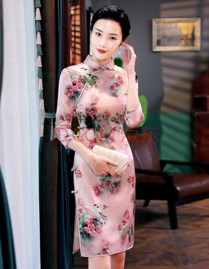 旗袍女2021新款新款真丝旗袍裙洋气修身高端老上海小个子重磅桑蚕丝