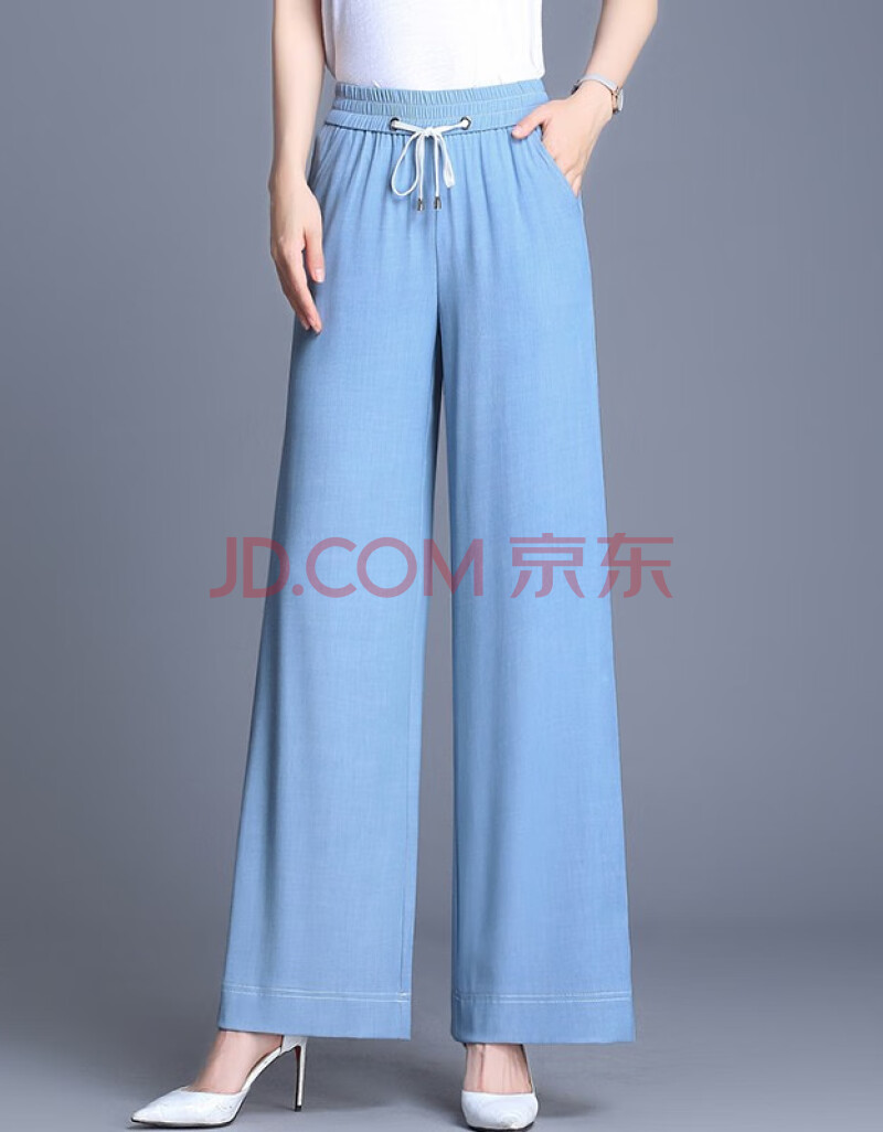 薄款2021春秋新款垂感高腰直筒天丝牛仔休闲裤子sem1088 浅蓝色 27-m