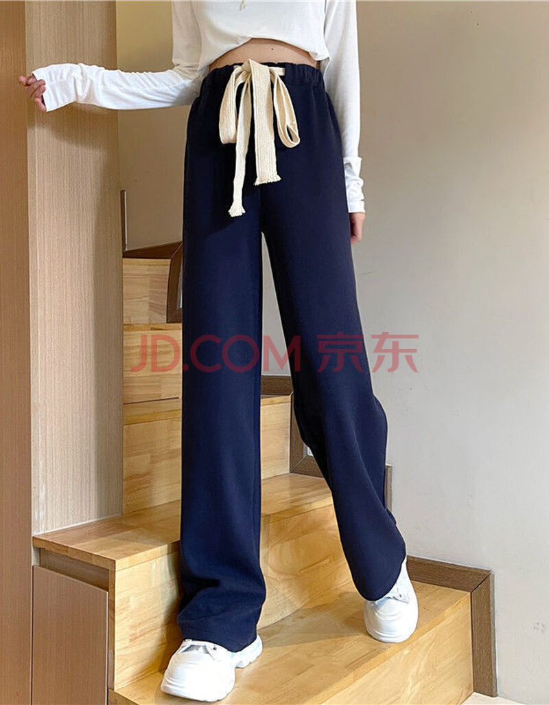 浮泽抽绳休闲时尚运动阔腿裤女春秋装大码宽松坠垂感百搭拖地长裤子潮
