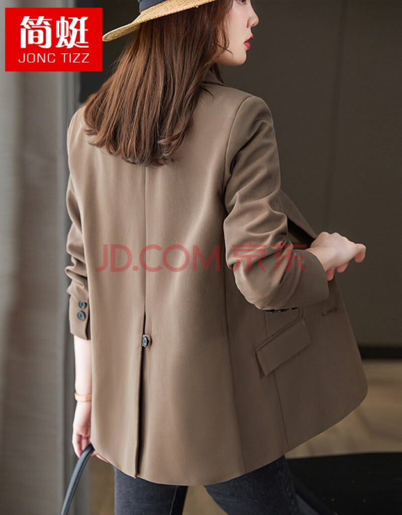 简蜓咖啡色小西装外套女2021春秋新款韩版休闲网红气质英伦风西服上衣