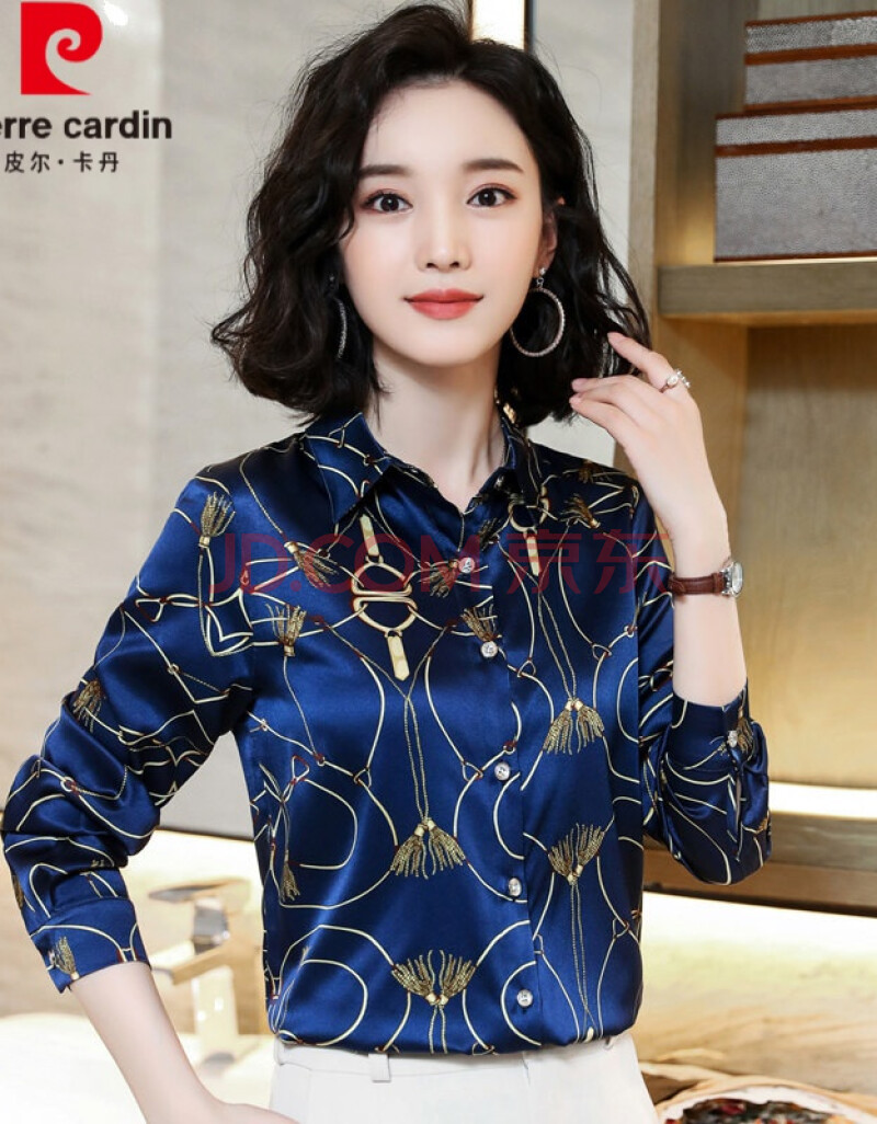高档真丝衬衫女2021春秋装新款长袖杭州丝绸缎面桑蚕丝上衣中年妈妈