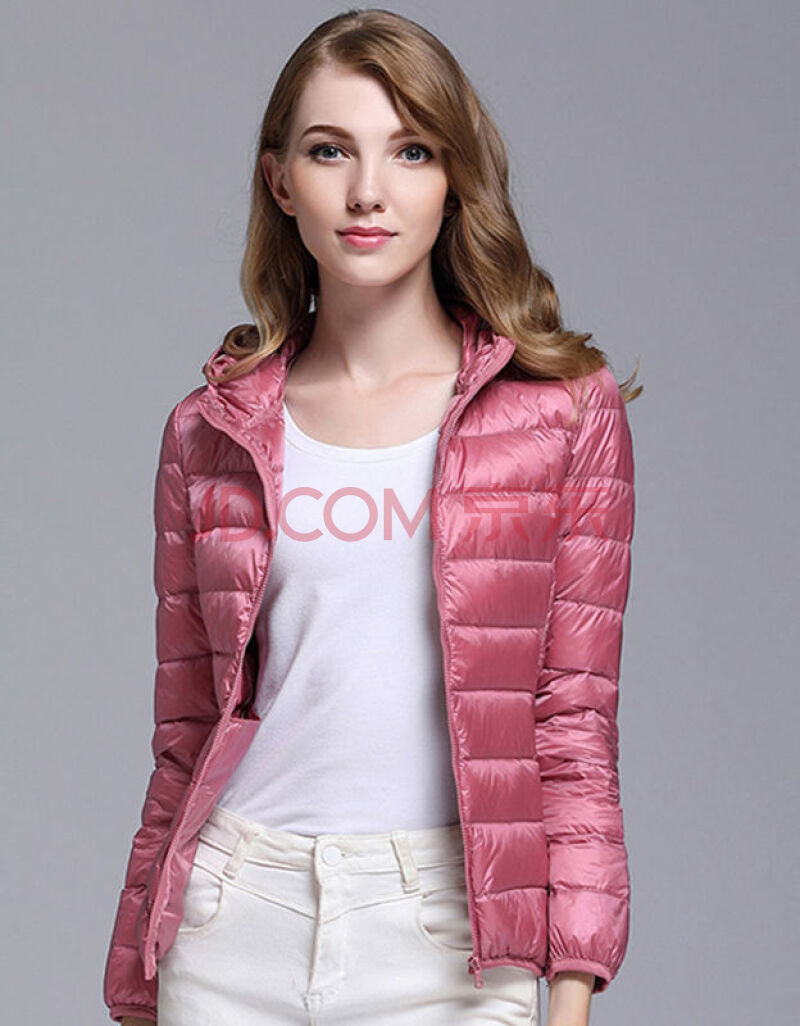 北极绒新品秋冬轻薄款羽绒服女短款连帽修身白鸭绒轻户外百搭 亮粉色