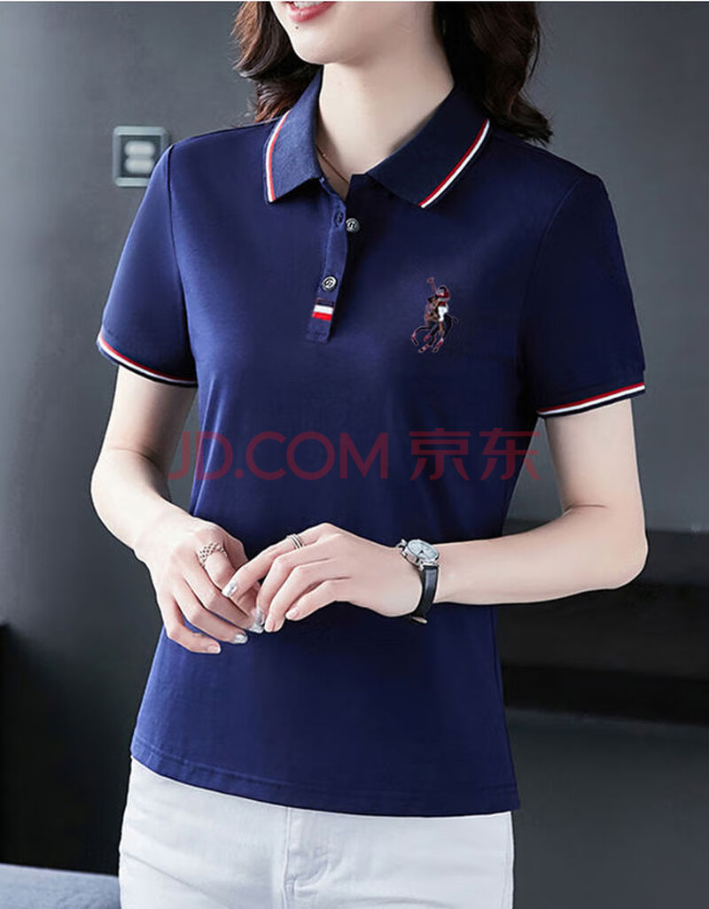 纤雨度 2021年新款夏带领女士polo衫女短袖女装有领体恤上衣翻领运动