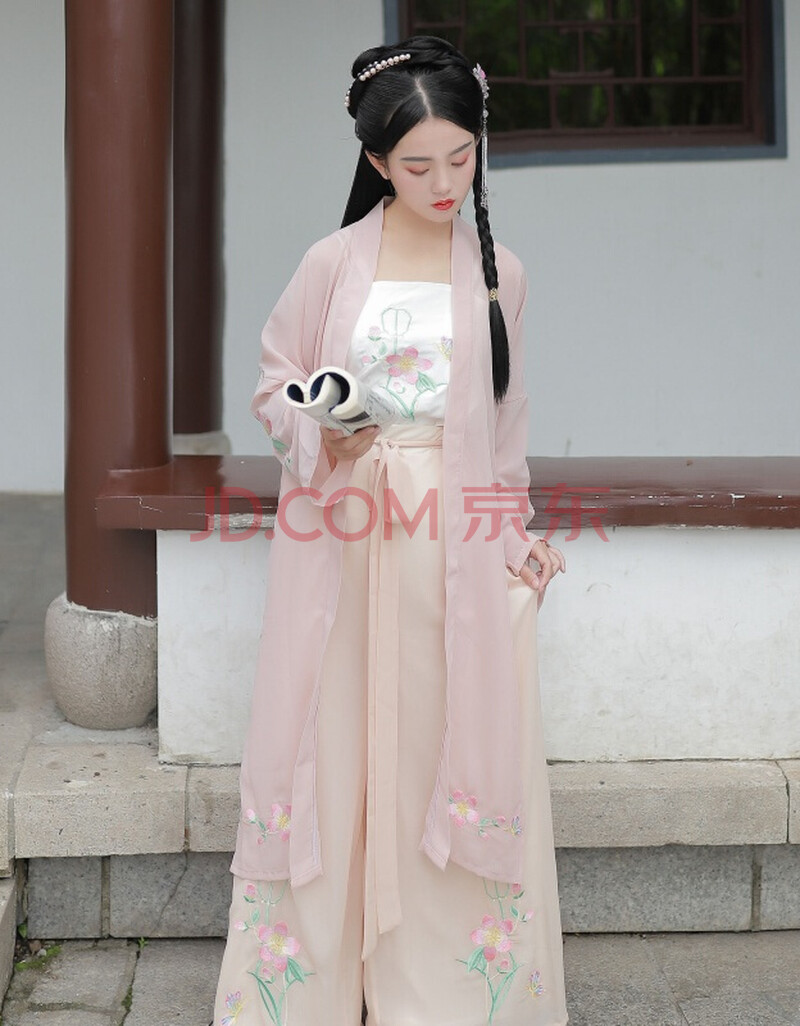 凤鸣銮汉服女宋制刺绣褙子宋裤三春夏款日常女x1 粉色三,上衣 吊带