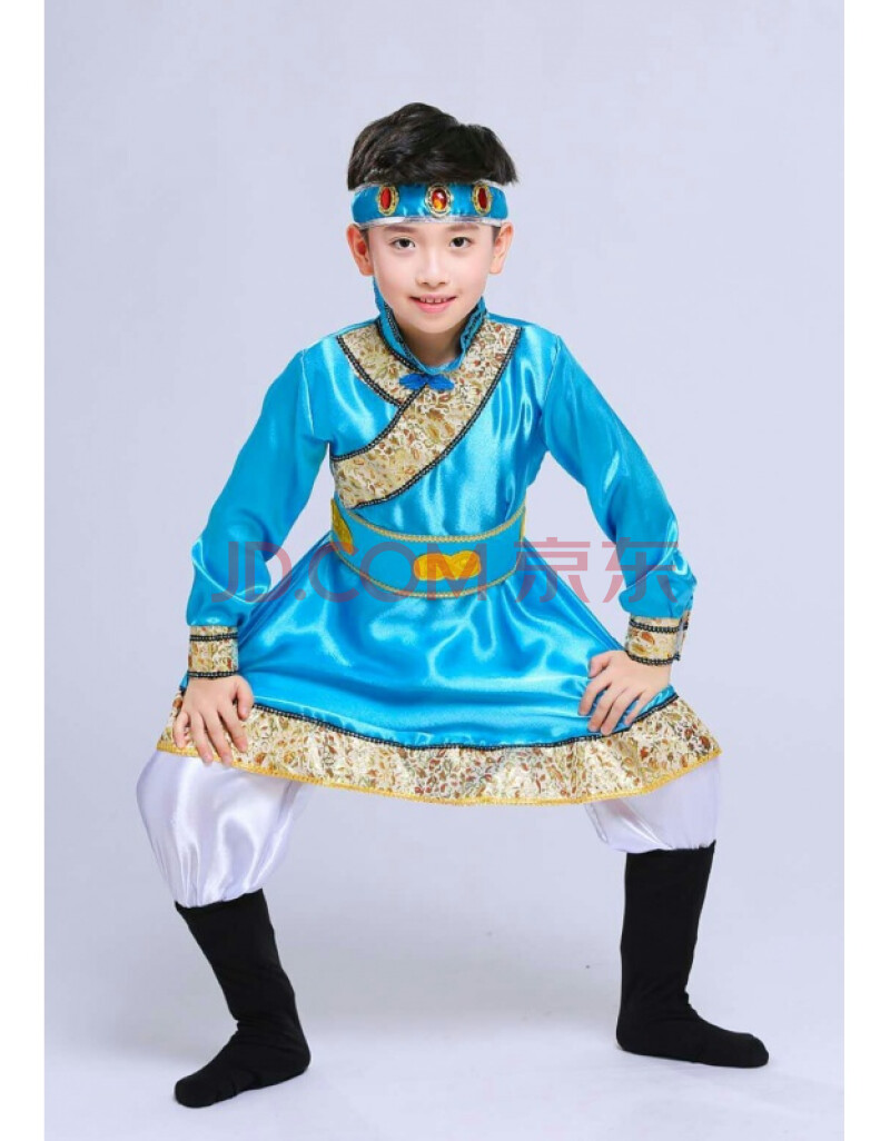 桢译蒙古族服装男 儿童少数民族服装男女蒙古袍藏族舞蹈演出服蒙族