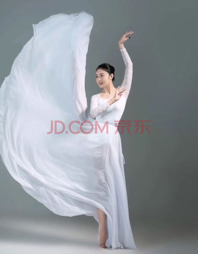 舞蹈服女 飘逸新疆舞演出服半身长裙大摆裙现代芭蕾练功服纱裙-d 白色