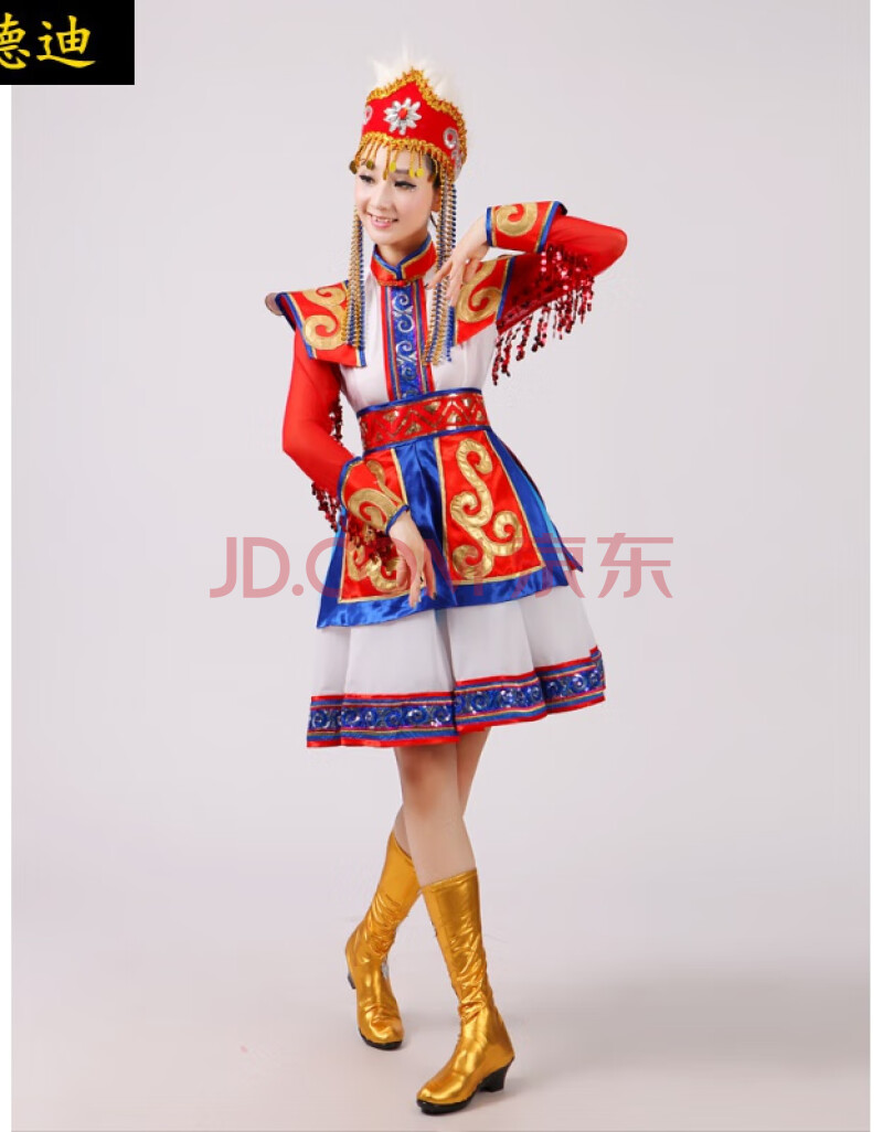 卡德迪锡伯族服装蒙古族演出服女装内蒙古舞蹈服蒙古袍成人少数民族