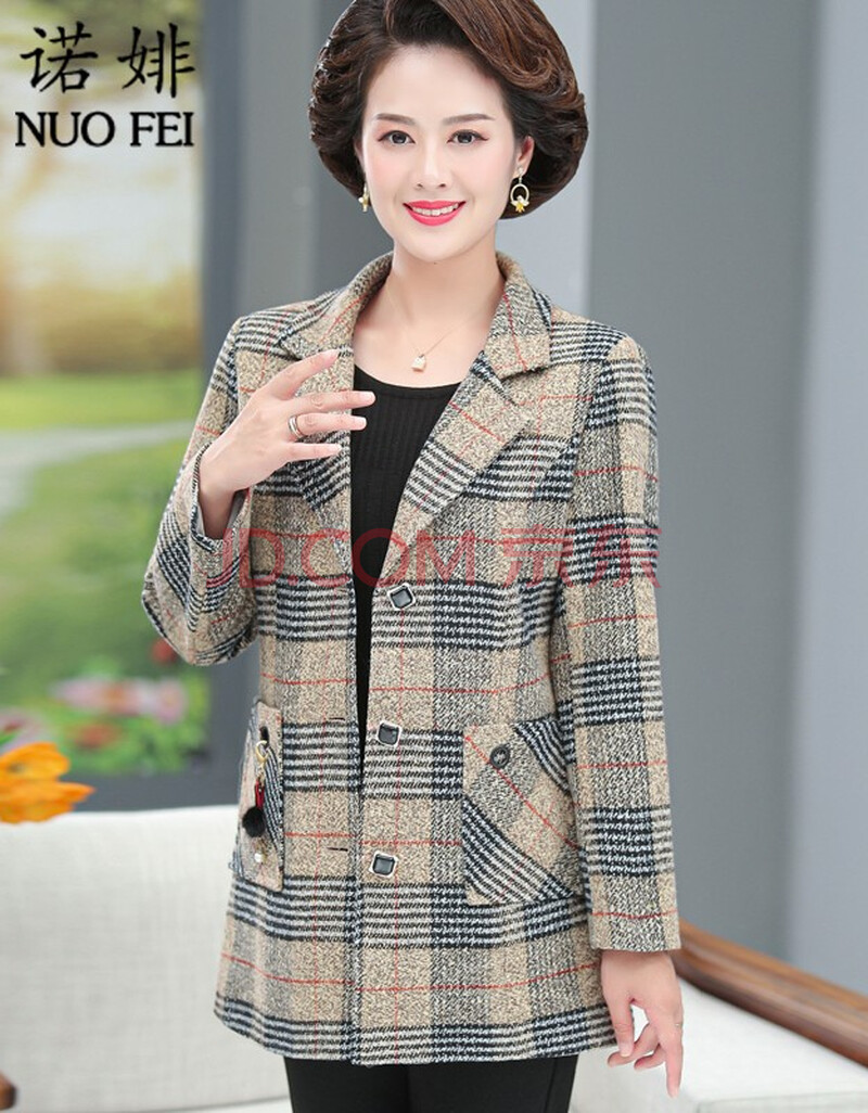 诺婔新款中老年女春秋装洋气毛呢风衣外套中年女上衣妈妈秋冬装中长款