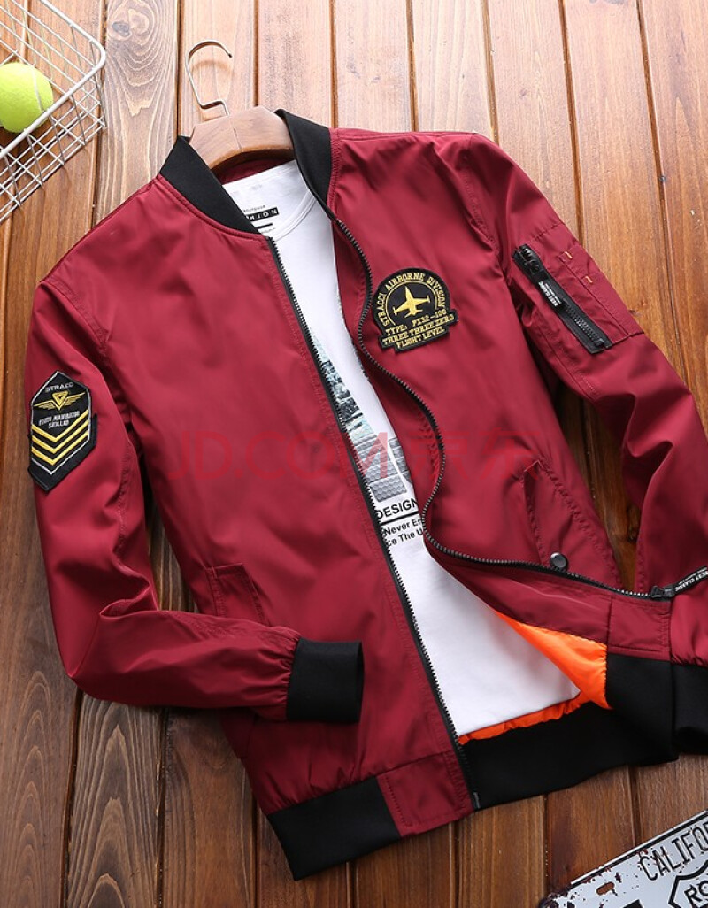 夹克男装飞行员夹克男新款男装休闲棒球服棒球领夹克男外套上衣 红色
