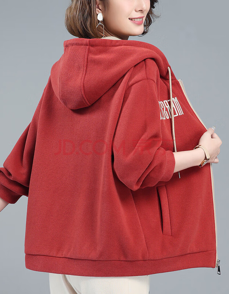 妈妈中年女士拉链卫衣带帽开衫春秋薄款女2021新款运动衣休闲上衣女装