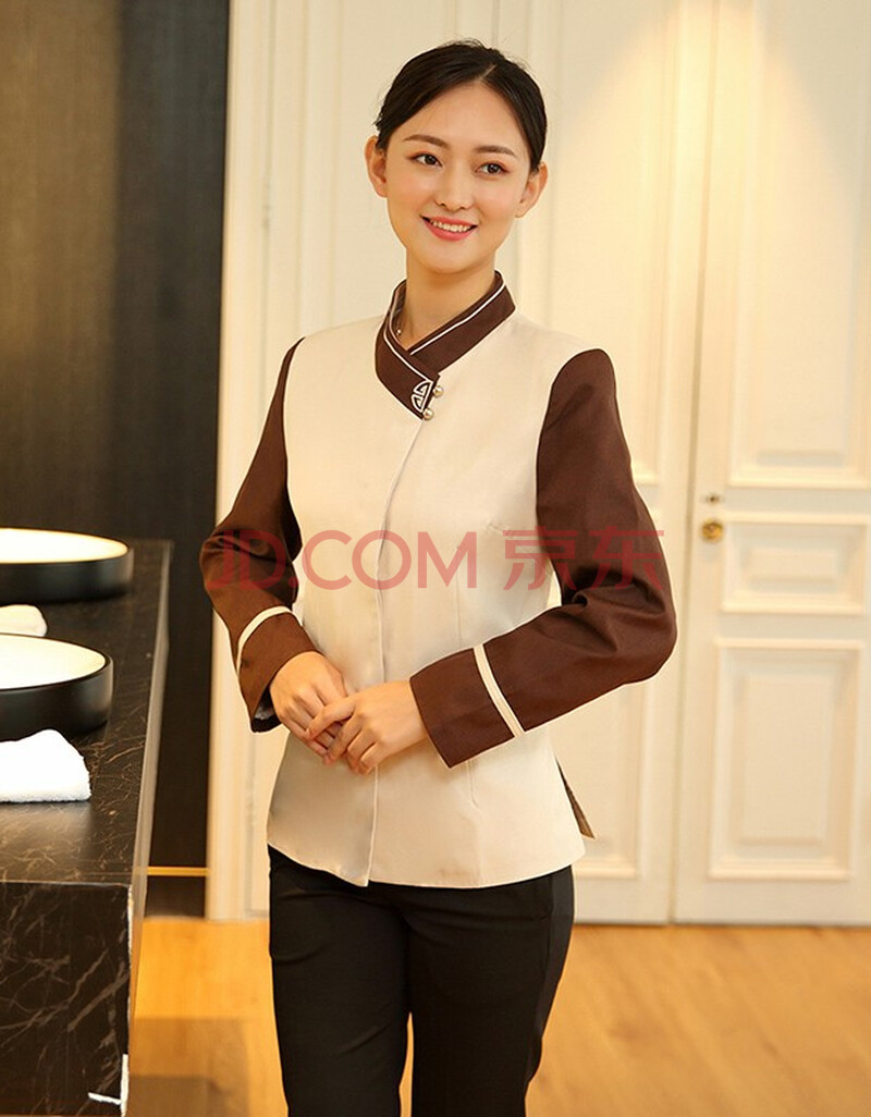 酒店保洁员工作服长袖宾馆客房清洁工服装商场物业保洁服秋冬装女 米