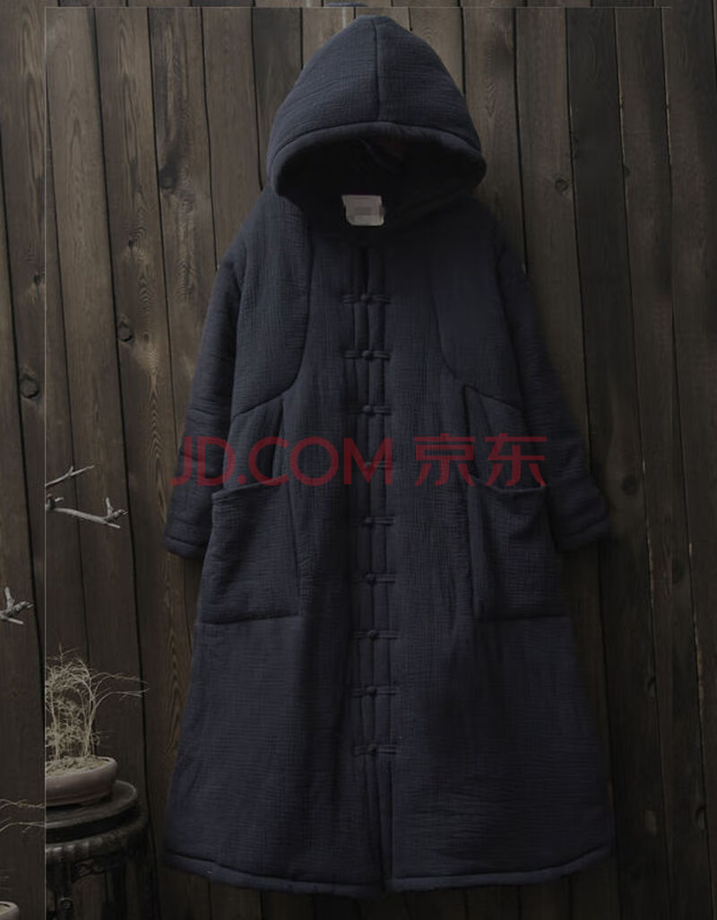 素订女王棉麻过膝棉衣女冬装加厚连帽棉服长外套宽松棉大衣保暖棉袄