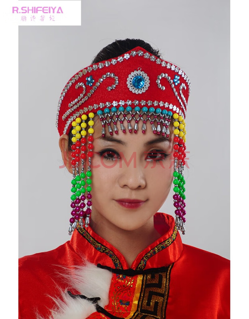 民族服装配饰 蒙古族舞台服饰女 藏族帽少数民族舞蹈 红色 均码
