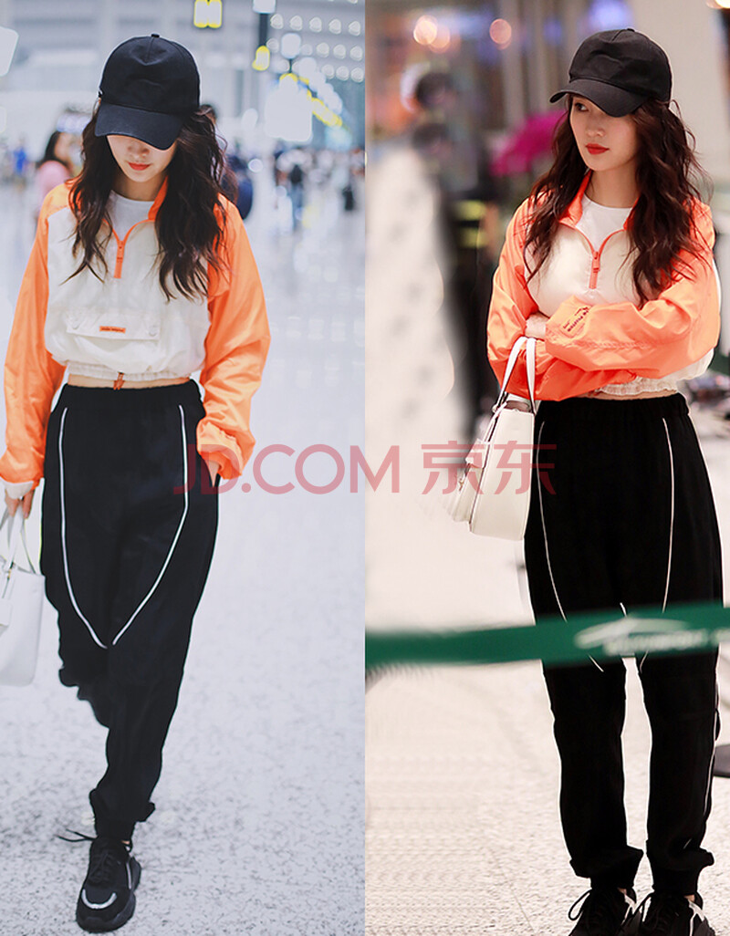 李沁同款衣服女秋2019新款休闲裤子橙色短款字母夹克外套时尚大气英伦