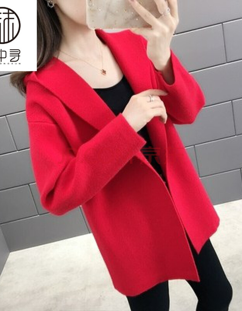 很仙的黑色毛衣外套女2019秋冬新款韩版宽松连帽针织开衫上衣外穿