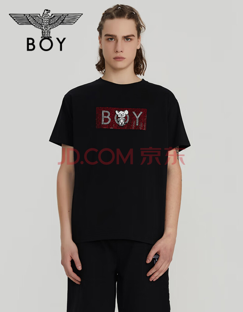 boy london 2020春鼠年限量款烫钻logo卡通鼠t恤b201nc700802 黑色