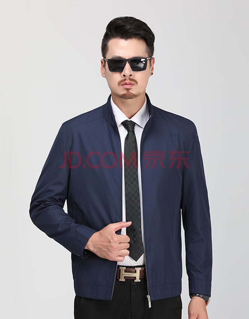 男装2020春装新款男士中老年夹克立领商务夹克衫男装休闲外套 蓝色