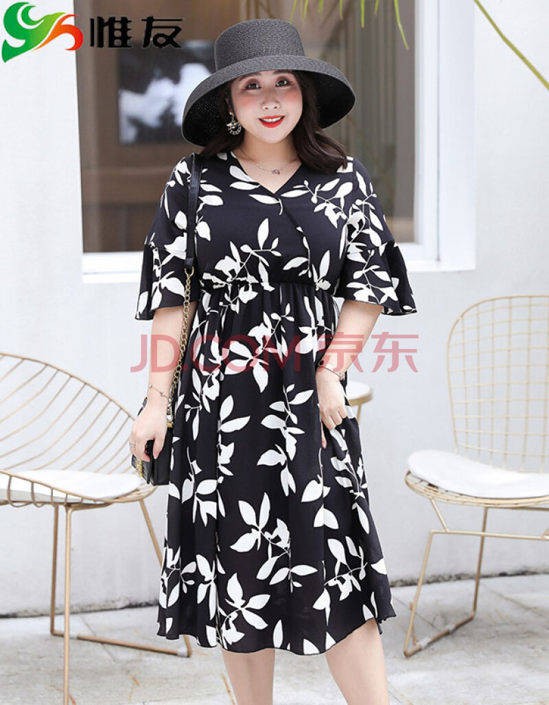 连衣裙胖妹妹夏装胖人女装显瘦款温柔甜美雪纺裙 黑色 p1建议130-150