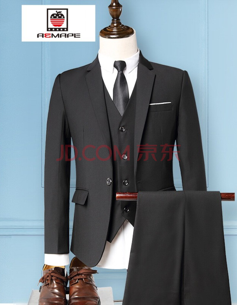 结婚礼服黑色西装修身韩版伴郎男士西装套装 黑色(西服 马甲 西裤) l