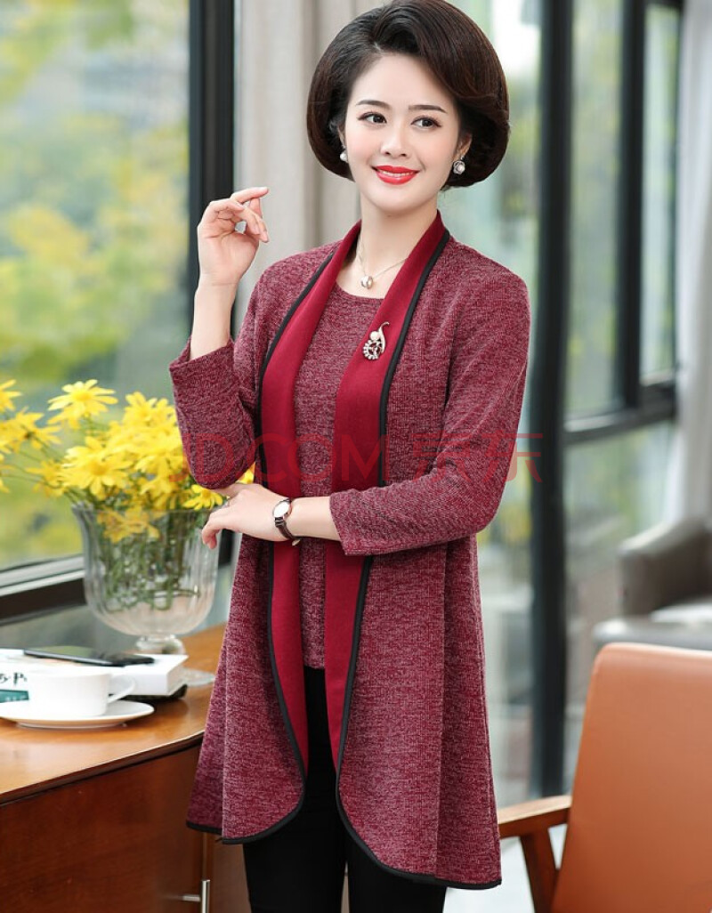 欧惠悠2020新款妈妈春装两件套40-50岁洋气外套中年女春秋上衣套装