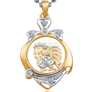 lux-women18K金分色钻石吊坠时来运转系列生肖金鸡(赠金箔玫瑰/925银链)
