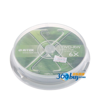 铼德（Ritek）DVD-RW 6速 X系列 台产 桶装10片 可擦写刻录盘