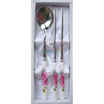 韩国明进工坊贵妃粉花骨瓷勺柄勺筷餐具1P