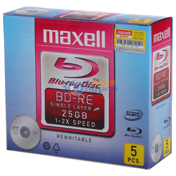 麦克赛尔（Maxell）BD-RE 25G 台产 蓝光可擦写 单片厚盒装1片 刻录盘