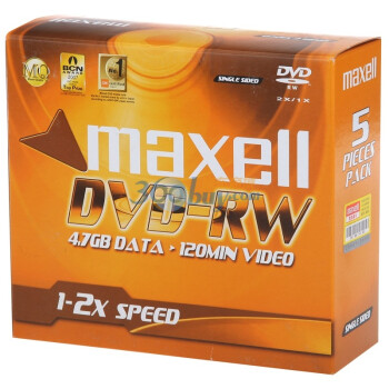 麦克赛尔（Maxell）DVD-RW 2速 4.7GB 台产 单片装 可反复擦写 刻录盘