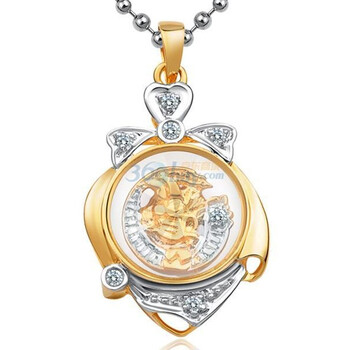 lux-women18K金分色钻石吊坠时来运转系列生肖金龙(赠金箔玫瑰/925银链)