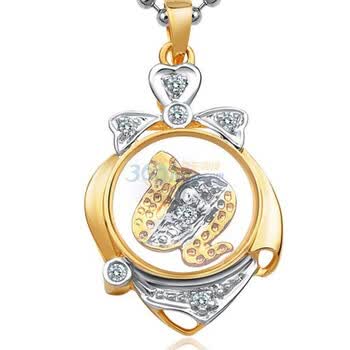 lux-women18K金分色钻石吊坠时来运转系列生肖金蛇(赠金箔玫瑰/925银链)
