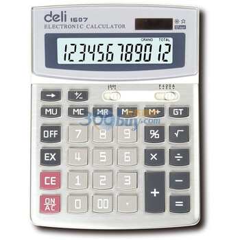 得力（Deli）1607-耐久性金属盖双电源大屏幕计算器(灰)