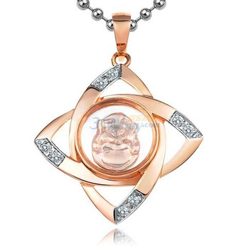 lux-women18K玫瑰金钻石吊坠时来运转系列佛到福来(赠18K金项链)