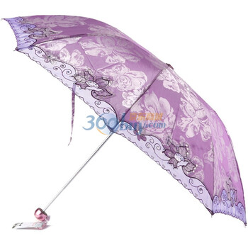 天堂名媛缎绣防紫外线三折超轻绣花伞347E浅紫色