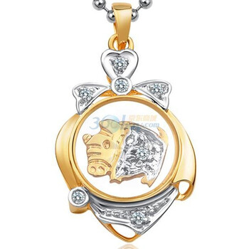 lux-women18K金分色钻石吊坠时来运转系列生肖金猪(赠金箔玫瑰/925银链)